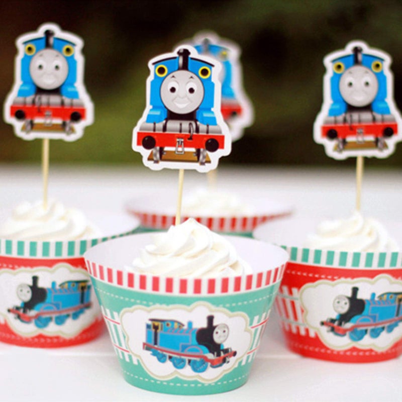 Finex Thomas Transport fans 12 pcs Set Cupcake Wrappers and 12 Toppers Decoration Birthday Party Favors Supplies dozen set for Women.Not for children under 13.This is a decoration,no food drinks is involved - Image 2